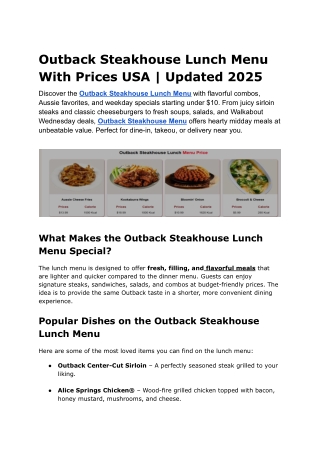Outback Steakhouse Lunch Menu With Prices USA _ Updated 2025