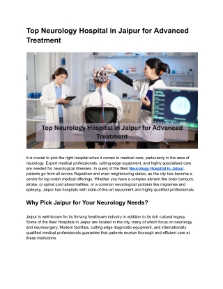 Top Neurology Hospital in Jaipur for Advanced Treatment
