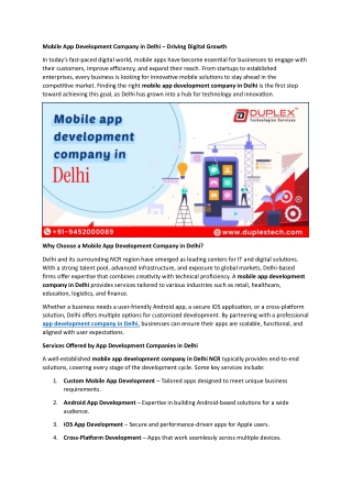 Mobile App Development Company in Delhi