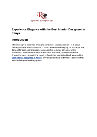 Experience Elegance with the Best Interior Designers in Kenya