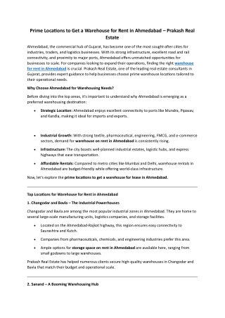 Prime Locations to Get a Warehouse for Rent in Ahmedabad