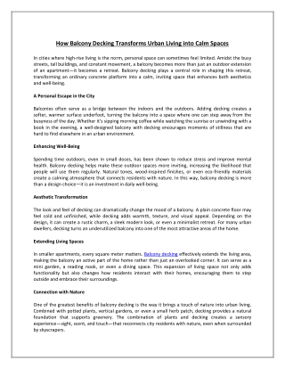 How Balcony Decking Transforms Urban Living into Calm Spaces