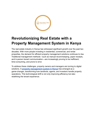 Revolutionizing Real Estate with a Property Management System in Kenya