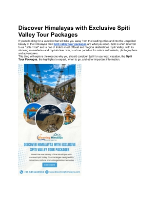 Discover Himalayas with Exclusive Spiti Valley Tour Packages