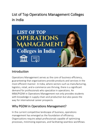 List of Top Operations Management Colleges in India