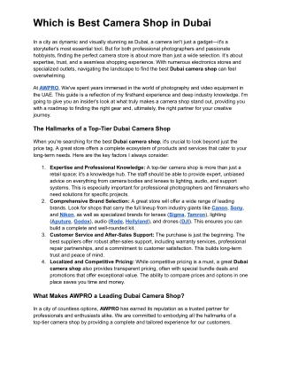 Which is Best Camera Shop in Dubai