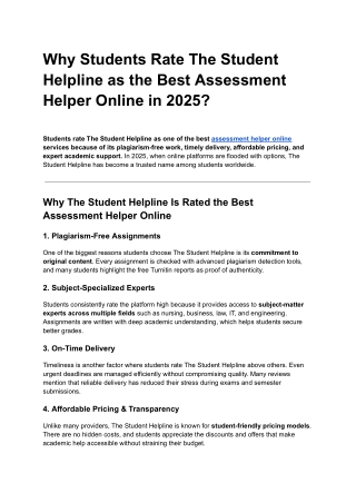 Why Students Rate The Student Helpline as the Best Assessment Helper Online in 2025