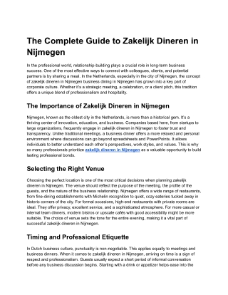 The Complete Guide to Zakelijk Dineren in Nijmegen