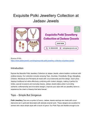 Exquisite Polki Jewellery Collection at Jadaav Jewels