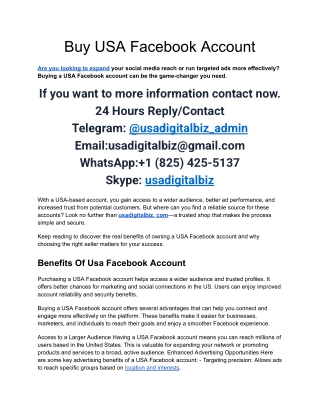 Buy USA Facebook Account & USA Login