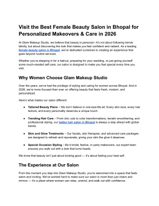 Glam Makeup Studio – Trusted Female Beauty Salon in Bhopal
