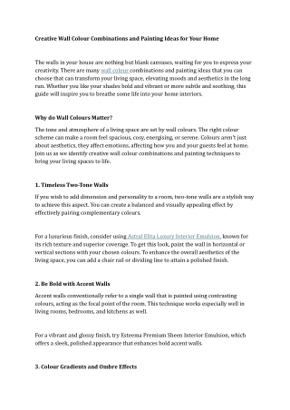 Creative Wall Colour Combinations and Painting Ideas for Your Home