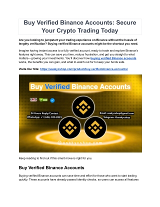 The Best Place to Buy Verified BinanceAccounts Today