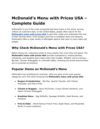 McDonald’s Menu with Prices USA