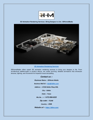 3D Animation Rendering Services | Bring Designs to Life | 3DHomeMedia