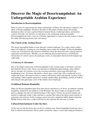 Discover the Magic of Desertcampdubai
