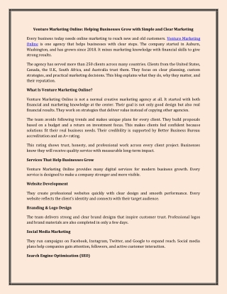 Venture Marketing Online Helping Businesses Grow with Simple and Clear Marketing