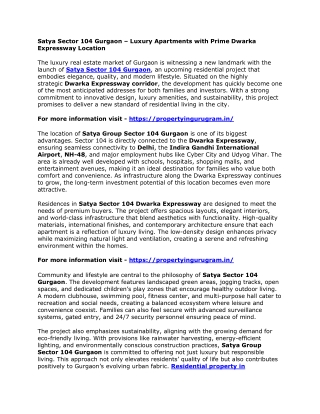 Satya Sector 104 Gurgaon – Luxury Apartments with Prime Dwarka Expressway Location