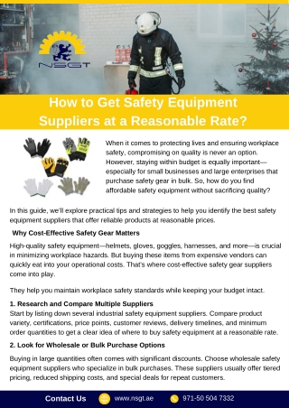 How to Get Safety Equipment Suppliers at a Reasonable Rate.