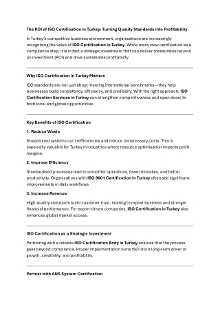 The ROI of ISO Certification in Turkey Turning Quality Standards into Profitability