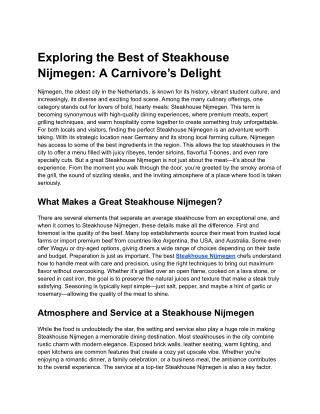 Exploring the Best of Steakhouse Nijmegen_ A Carnivore’s Delight