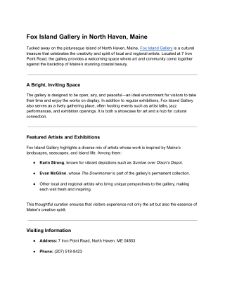 Fox Island Gallery in North Haven, Maine