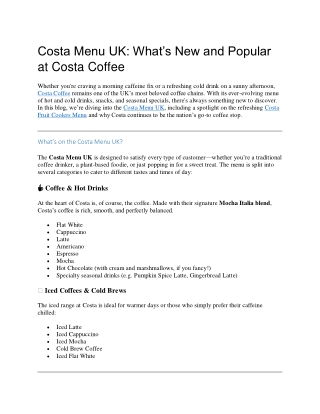Costa Menu