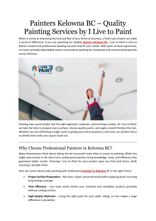 Painters Kelowna BC – Quality Painting Services by I Live to Paint