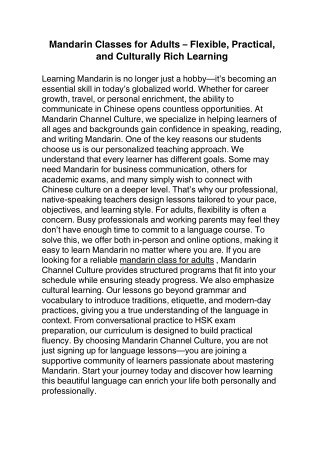 Mandarin Classes for Adults - Flexible, Practical, and Culturally Rich Learning