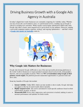 Driving Business Growth with a Google Ads Agency in Australia