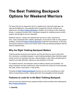 The Best Trekking Backpack Options for Weekend Warriors