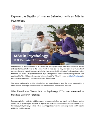 MSc in Psychology at M S Ramaiah University – Explore Human Mind & Behavior