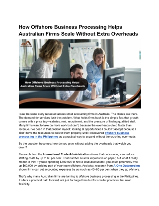 How Offshore Business Processing Helps Australian Firms Scale Without Extra Overheads
