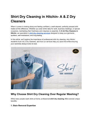 Shirt Dry Cleaning in Hitchin- A & Z Dry Cleaners