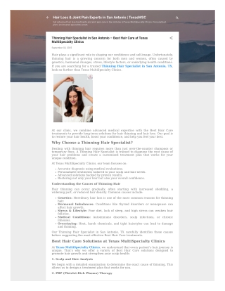 Thinning Hair Specialist in San Antonio – Best Hair Care at Texas MultiSpecialty