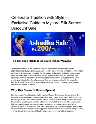 Celebrate Tradition with Style – Exclusive Guide to Mysore Silk Sarees Discount Sale