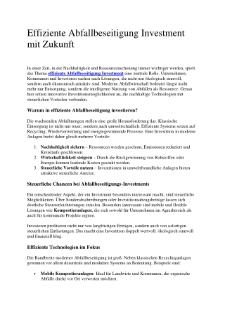 Effiziente Abfallbeseitigung Investment mit Zukunft