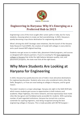 Engineering in Haryana Why It’s Emerging as a Preferred Hub in 2025
