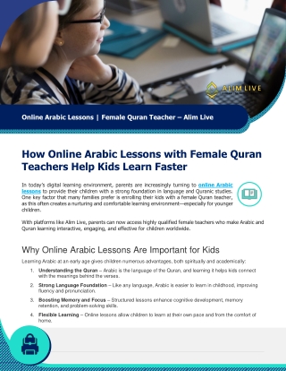 How Online Arabic Lessons with Female Quran Teachers Help Kids Learn Faster