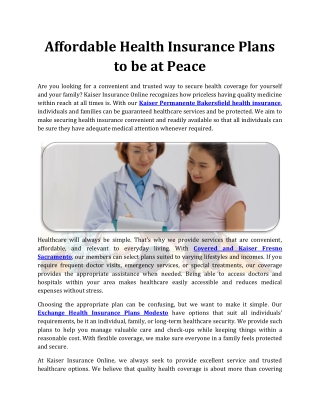 Affordable Health Insurance Plans to be at Peace