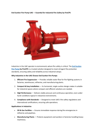End Suction Fire Pump UAE — Essential for Industrial Fire Safety by FireCPS (1)