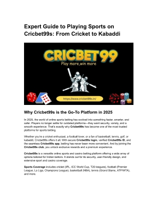 Expert Guide to Playing Sports on Cricbet99s: From Cricket to Kabaddi