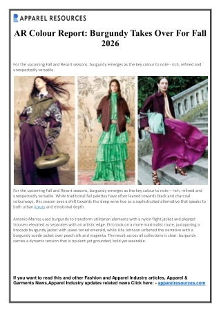 AR Colour Report - Burgundy Takes Over For Fall 2026
