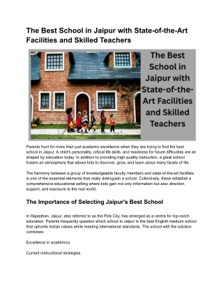The Best School in Jaipur with State-of-the-Art Facilities and Skilled Teachers