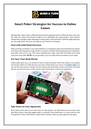 Smart Poker Strategies for Success in Online Games