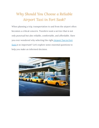 Why Should You Choose a Reliable Airport Taxi in Fort Sask