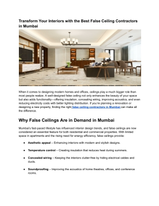 Transform Your Interiors with the Best False Ceiling Contractors in Mumbai (1)