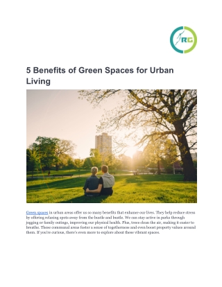 5 Benefits of Green Spaces for Urban Living