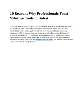 10 Reasons Why Professionals Trust Mitutoyo Tools in Dubai