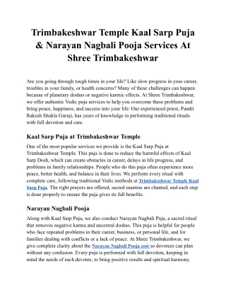 Trimbakeshwar Temple Kaal Sarp Puja & Narayan Nagbali Pooja Services